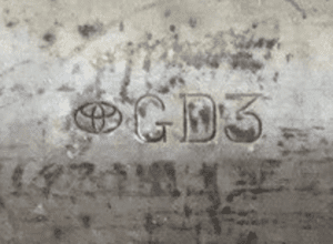 The GD3 serial number found on a Toyota catalytic converter.